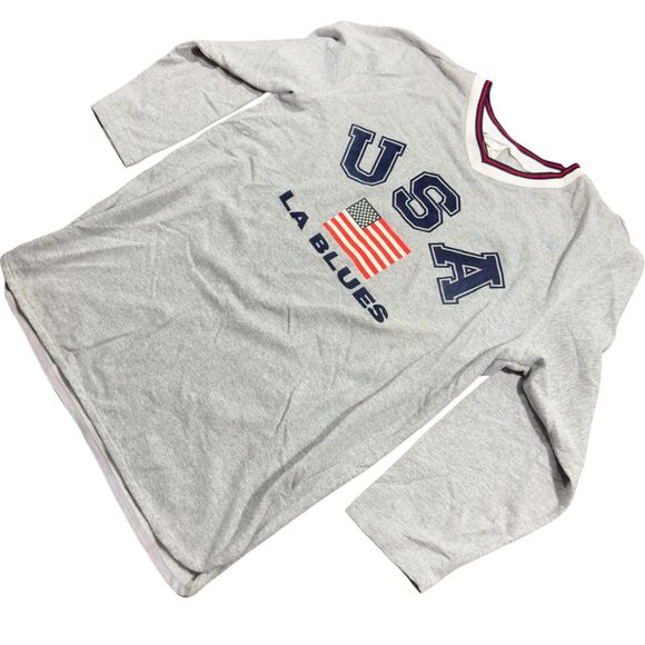 Fashion Bug Sweatshirt Mens XL Gray 3/4 Sleeve USA Flag LA Blues V-Neck Pullover - Picture 2 of 7